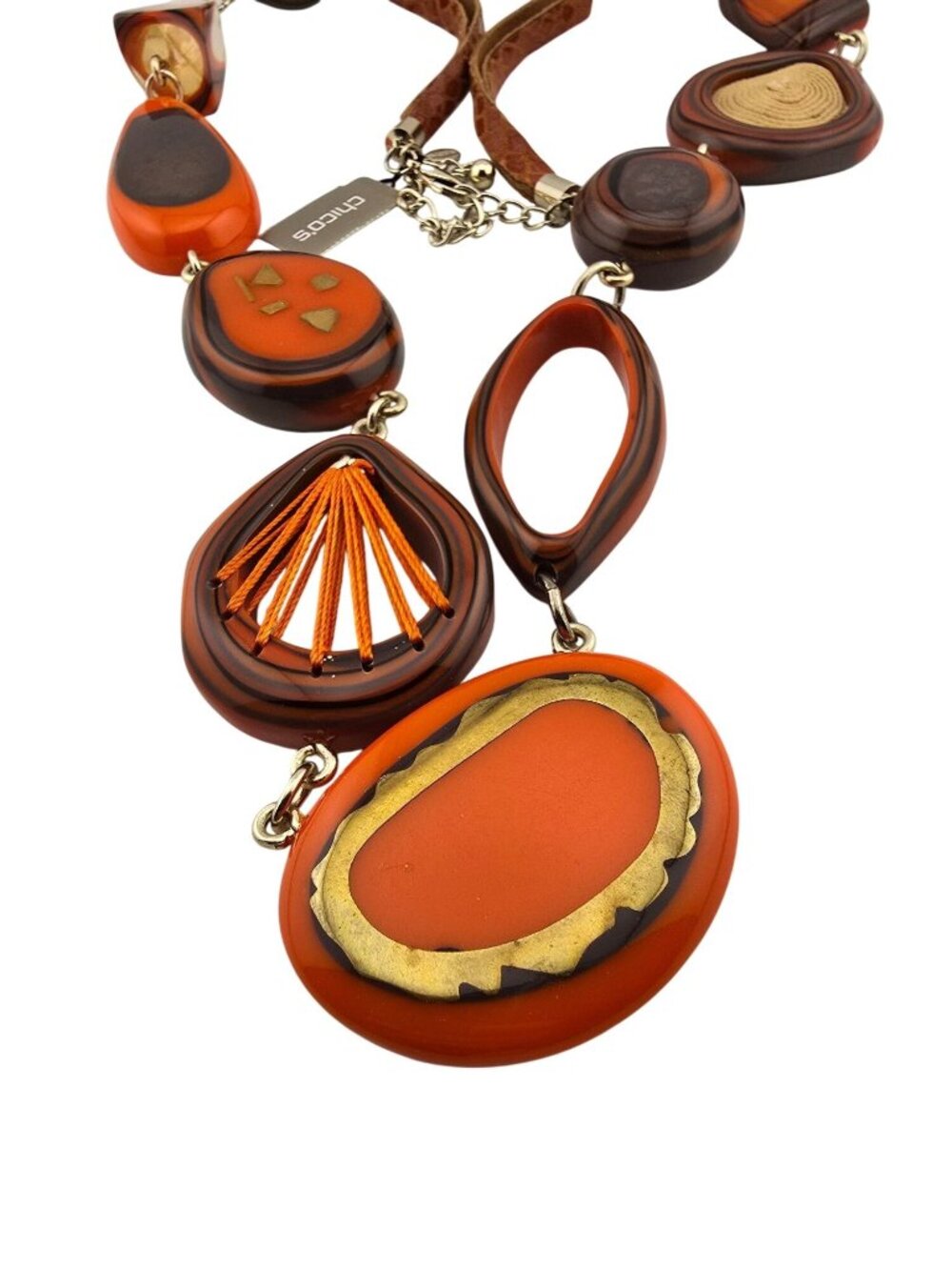 NWT Chicos Imane Long Necklace Orange MCM Boho Statement 36"
